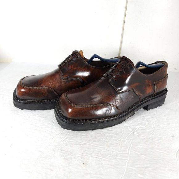 John Fluevog Men's VTG 240 Wagons US9,5/10 Brown Leather Square Toe Oxfords - Picture 1 of 14